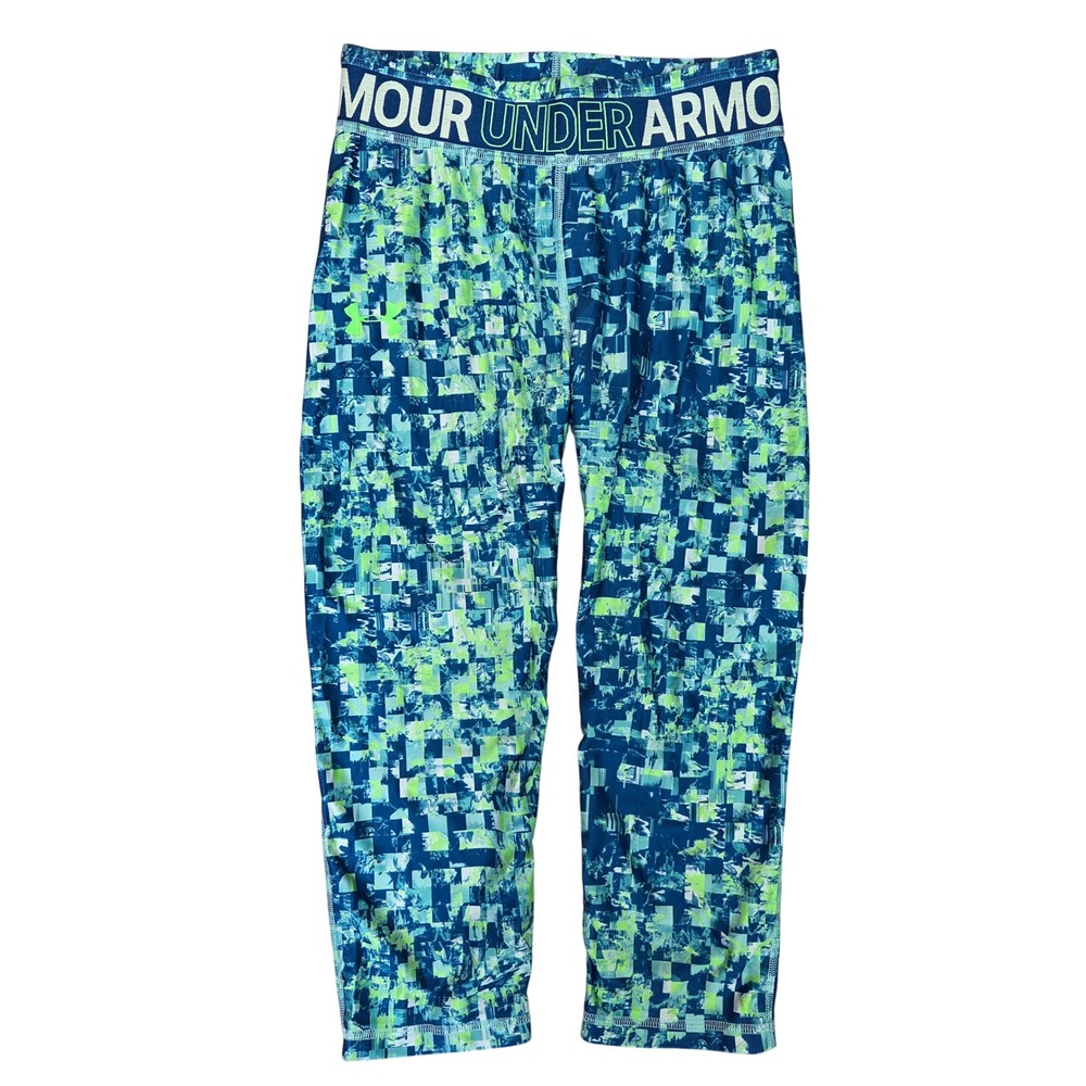 Under Armour HeatGear Blue Lime Green Digital Pixel Glitch Crop Leggings 9FPX9R